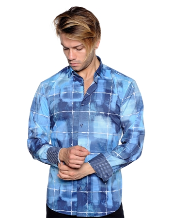 Artistic Blue Check Button Down - Casual Sport Shirt