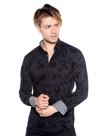 Stylish Black Paisley Dress Shirt - Men Casual Shirt