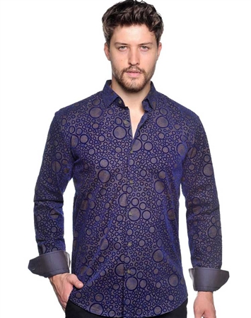 Men Long Sleeve Woven Shirt- Navy trendy Shirt