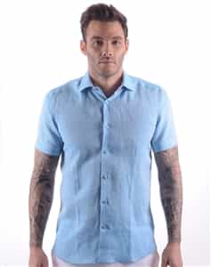 Linen Shirt: Men Blue Linen Shirt