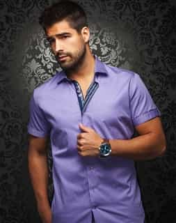 Casual Shirt: Lavender Short Sleeve Sport Shirt