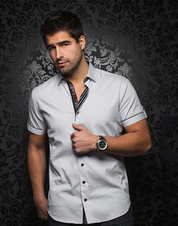 White Short Sleeve Casual Dress Shirt- Men fashion- AU  Noir