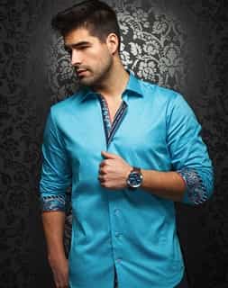 Designer Shirt: Men Turquoise Dress Shirt