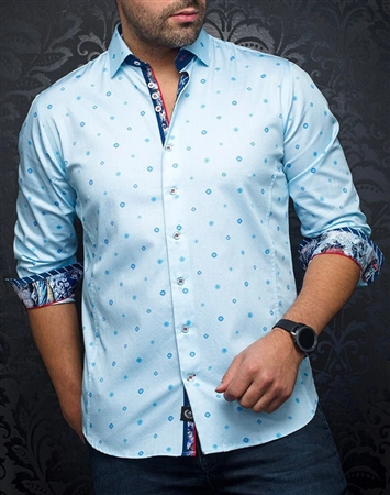 Men fashion button up dark turquoise Shirt
