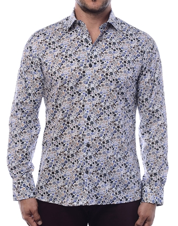 Men's Handsome  Dress Shirt -  Multi Colored Pebble Print Dress Shirt With White Background