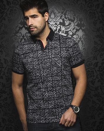 Black Mosaic Stripe Polo