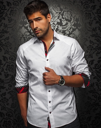 Luxury Dress Shirt - White Jacquard Casual Sport shirt