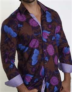 Floral Pirnt Shirt for Men: Purple Floral Print Casual Sport Shirt