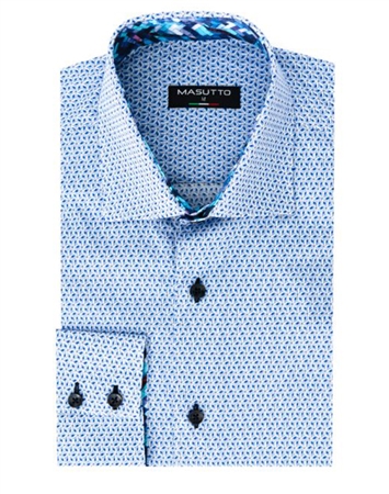 Men's Fashion Shirt - Blue Block Repeat Cube Pattern Shirt