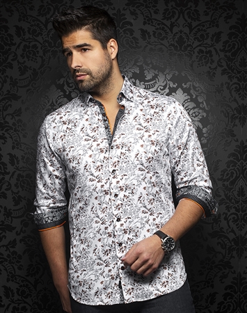 Luxury Brown floral Print Shirt: Paulo-Brown