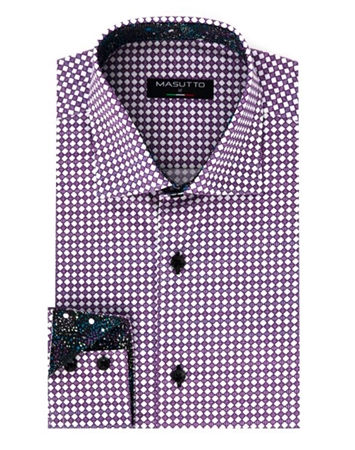 Men's Fashion Shirt - Purple White Checkered Dress Shirt