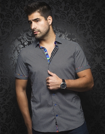 Sporty Short Sleeve Dress Shirt:  Pietro Black