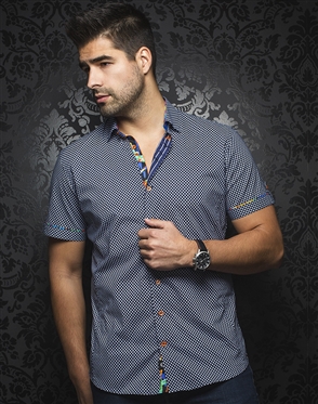 Sporty Short Sleeve Dress Shirt:  Pietro Navy