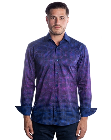 Designer Dress Shirt - Navy Purple Circle Check Dress Shirt