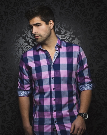 Fuchsia Navy Check  Dress Shirt