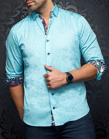 Men Turquoise Designer Long Sleeve Shirt
