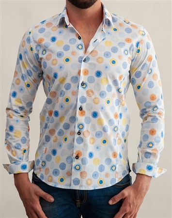 Colorful White Geometric Print Dress Shirt