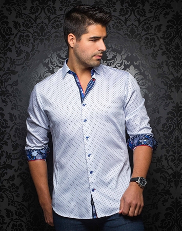 Designer Dress Shirt: Rollins White Blue