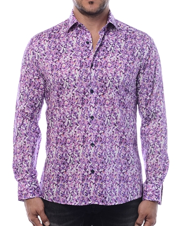 Modern Men's Dress Shirt - Flawless Abstract Print Shirt Featuring A Fashionable Mix Of Purples.