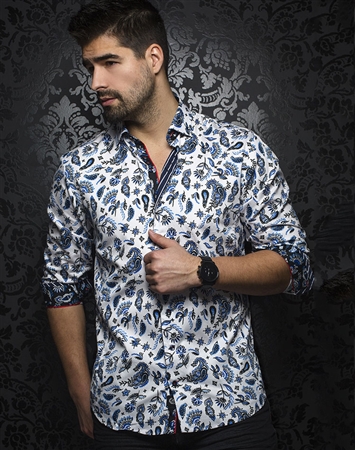 White and Blue Paisley Dress Shirt