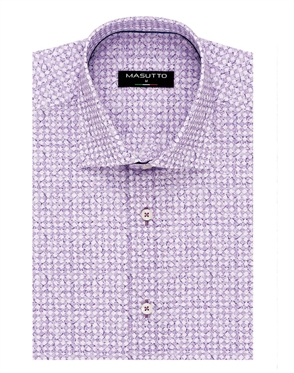 Trendy Short Sleeve Woven - Light Purple Paisley Check Dress Shirt