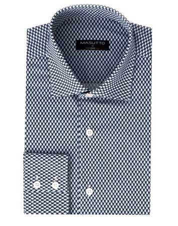Luxury Sport Shirt - Navy Blue Water-Drop Print Woven