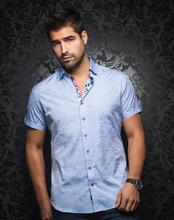 Stylish Short Sleeve Dress Shirt: Stellar Jacquard Light Blue