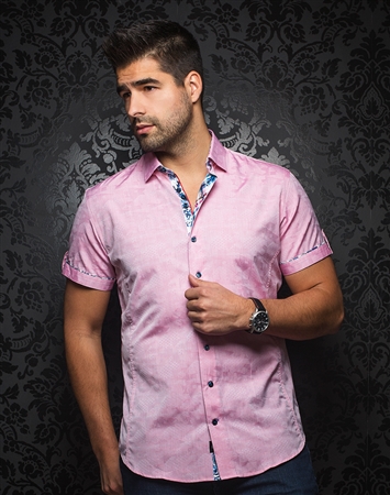 Stylish Short Sleeve Dress Shirt: Stellar Jacquard Pink