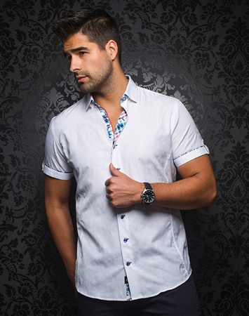 Stylish Short Sleeve Dress Shirt: Stellar Jacquard White