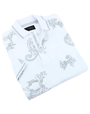 Ivory White Mens Paisley Polo Shirt