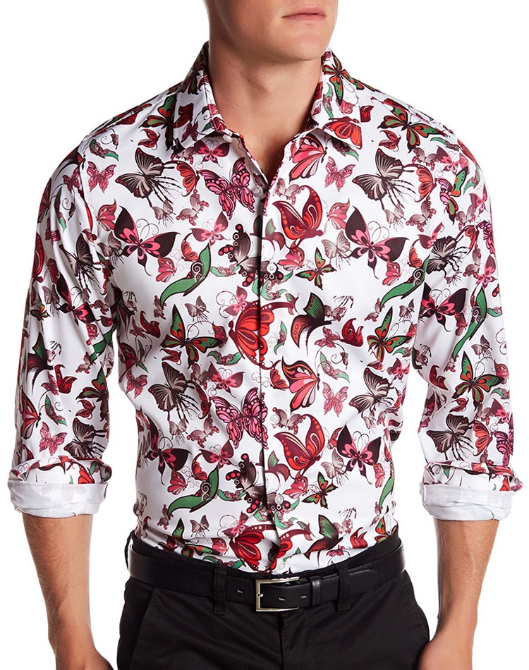 Casual Sport Shirt - White Red Butterfly | Trendy Men Dress shirt | TR  Premium Designer Shirts