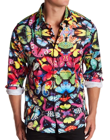 Shop Men Stylish Shirts | Blue Multi Color Butterfly Dress Shirt