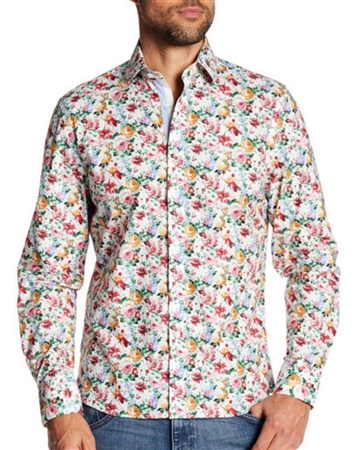 White Floral Casual Dress Shirt