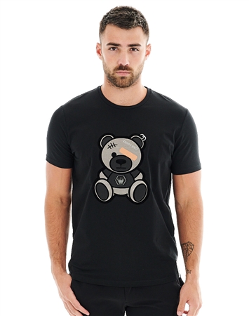 Designer Black Graphic Tee - EyePatched Bertigo Bear in Black