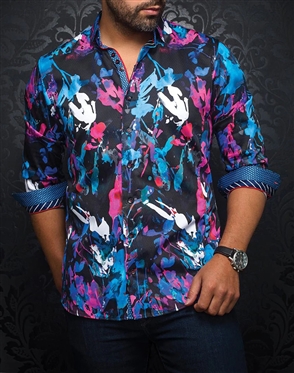 Men fashion button up shirt | neon fuchsia