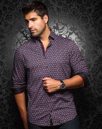 Designer Knit Dress Shirt: Trapani Black Fuchsia