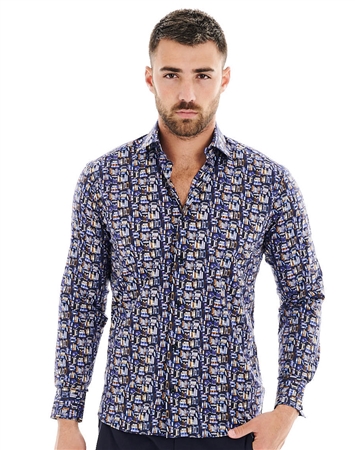 Bertigo Luxury Shirt with Abstract Book Print Pattern | Tuvia 92