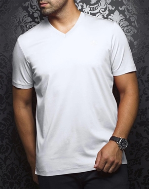 Men white designer vneck tshirt