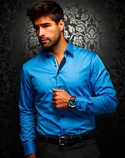 Designer Shirt: Men Light Blue Designer Dress Shirt