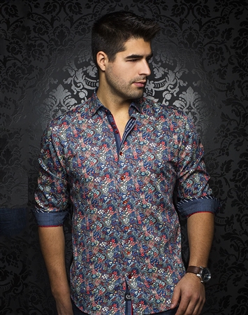 Red Navy Floral Dress Shirt