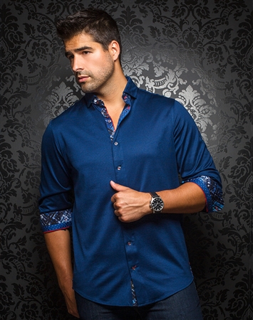 Designer Knit Dress Shirt: Vega Navy