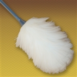 44" 2-section extension (built-in) wool duster. Natural Color. Heavy-duty plastic handle.  (10" head with 19" long handle extends to 34"). Perfect for cleaning broad surfaces like walls and open desktops.