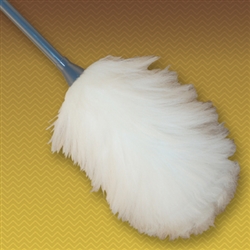 18" Premium Lambswool Duster (8" head with 10" handle). Wool is all white and handles are made of durable molded plastic. Perfect for cleaning broad surfaces like walls and open desktops.