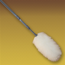 60" double extension (built-in) wool duster. Natural Color. Heavy-duty plastic handle.  (11.5" head with 20.5" long handle extends to 48.5")