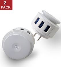 3 Port USB Charger With Night Light 2 Pack