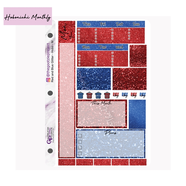 Red and Blue Glitter Hobo Monthly Kit