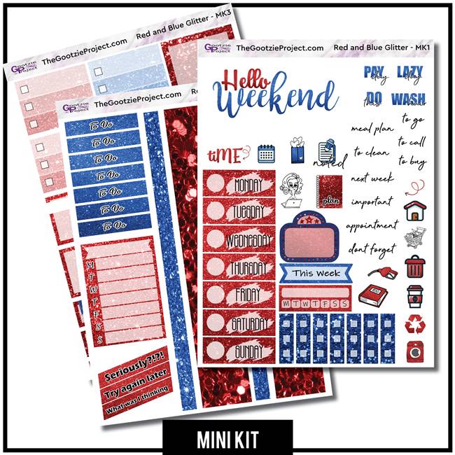 Red and Blue Glitter 3 Page Mini Kit