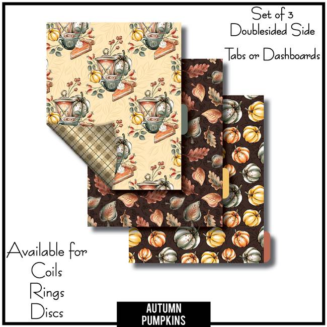 Autumn Pumpkins Tabs or Dashboards 3 Side Set B