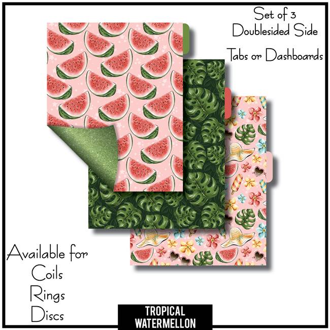 Tropical Watermelon Tabs or Dashboards 3 Side Set A