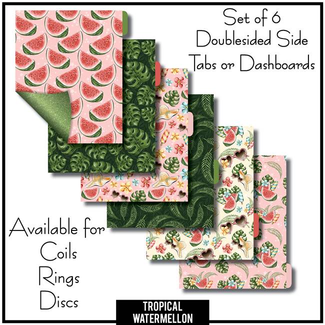 Tropical Watermelon Tabs or Dashboards 6 Set